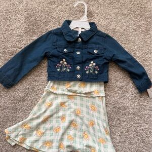 Girls floral dress and Navy Embroidered Denim Jacket - Floral Detail